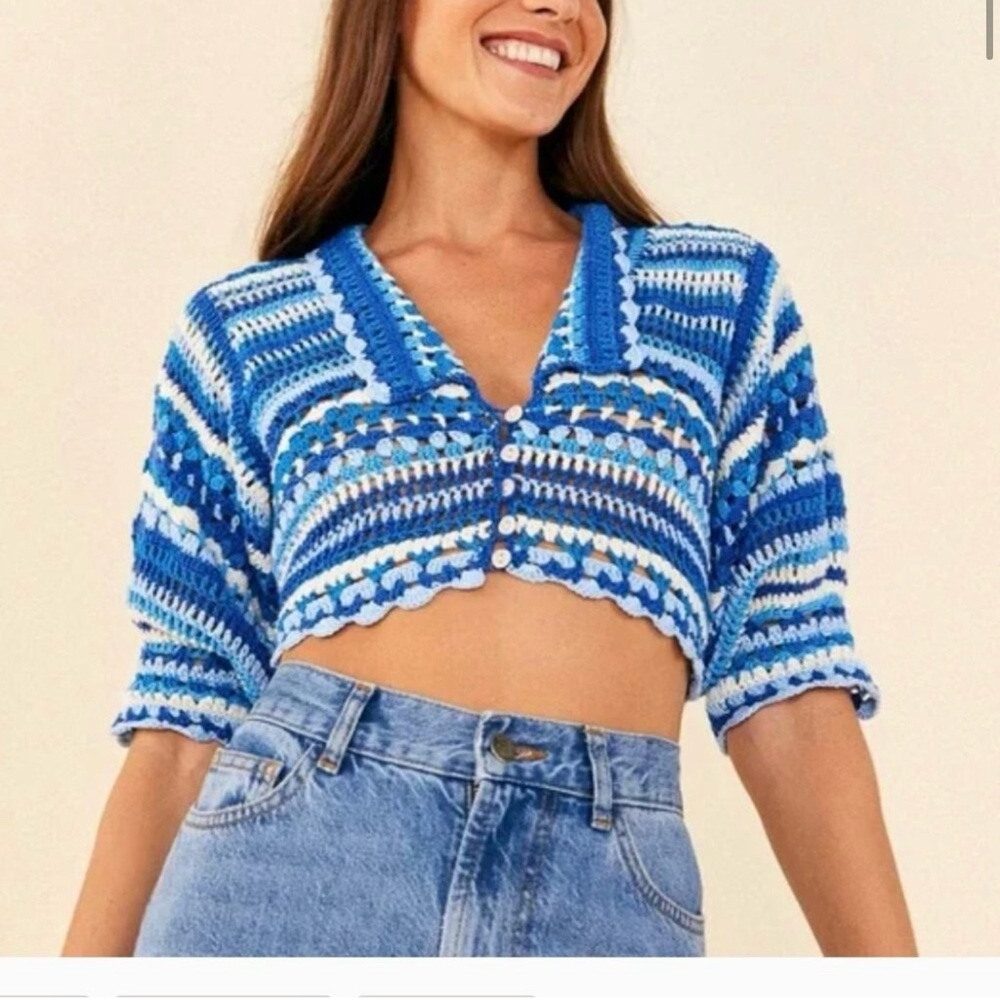Blue Crochet Crop Top